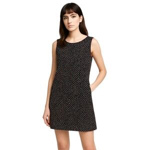 MOD 60s/70s Sleeveless‎ Shift Dress Black Red woven Jacquard A-Line handmade